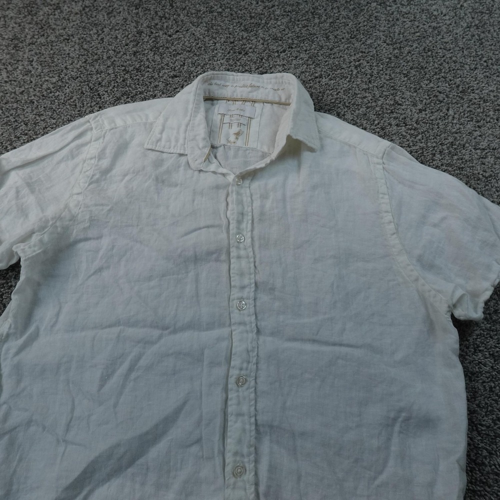 Porter Ash Shirt Mens M White Linen Chambray Short Sleeve Button Up Summer Beach